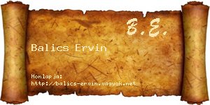 Balics Ervin névjegykártya